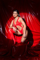 Vespera Red High-Shine Cutout Bodysuit