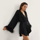 Feather Trim Robe - LAVAH INTIMATES