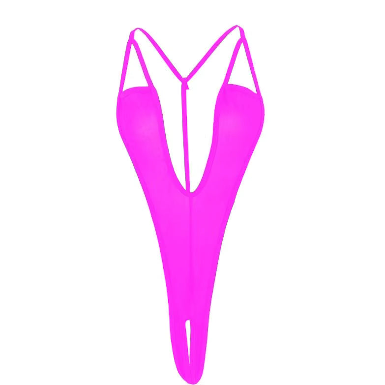 Deep V Micro Thong Crotchless Bodysuit