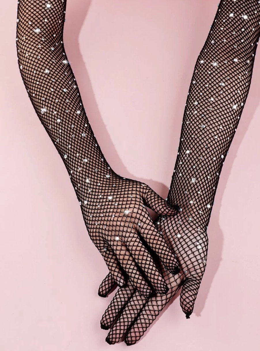 Rhinestone Long Sleeve Gloves - LAVAH INTIMATES