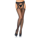 Sheer Scalloped Suspender Black Pantyhose - LAVAH INTIMATES