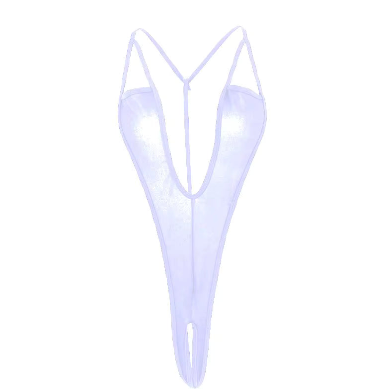 Deep V Micro Thong Crotchless Bodysuit