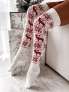 Christmas Thigh High Socks  LAVAH White  