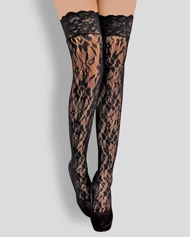 Floral Lace Thigh High Stockings stockings LAVAH   