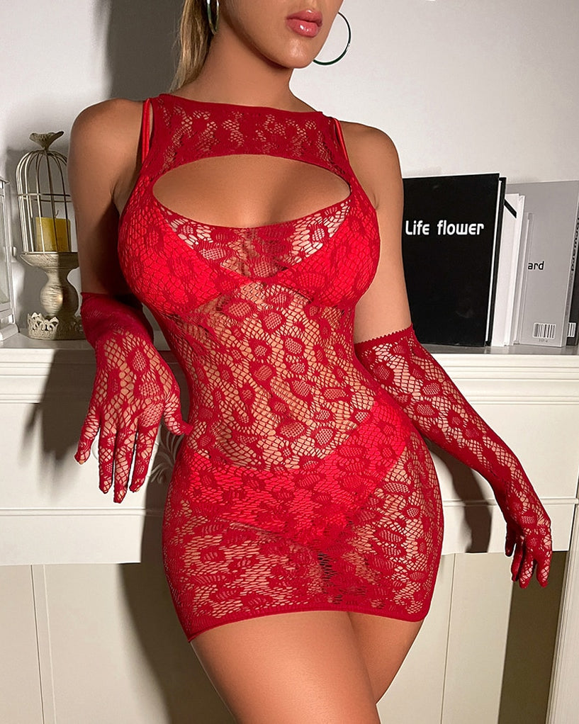 Red Leopard Dress with Gloves dress LAVAH   