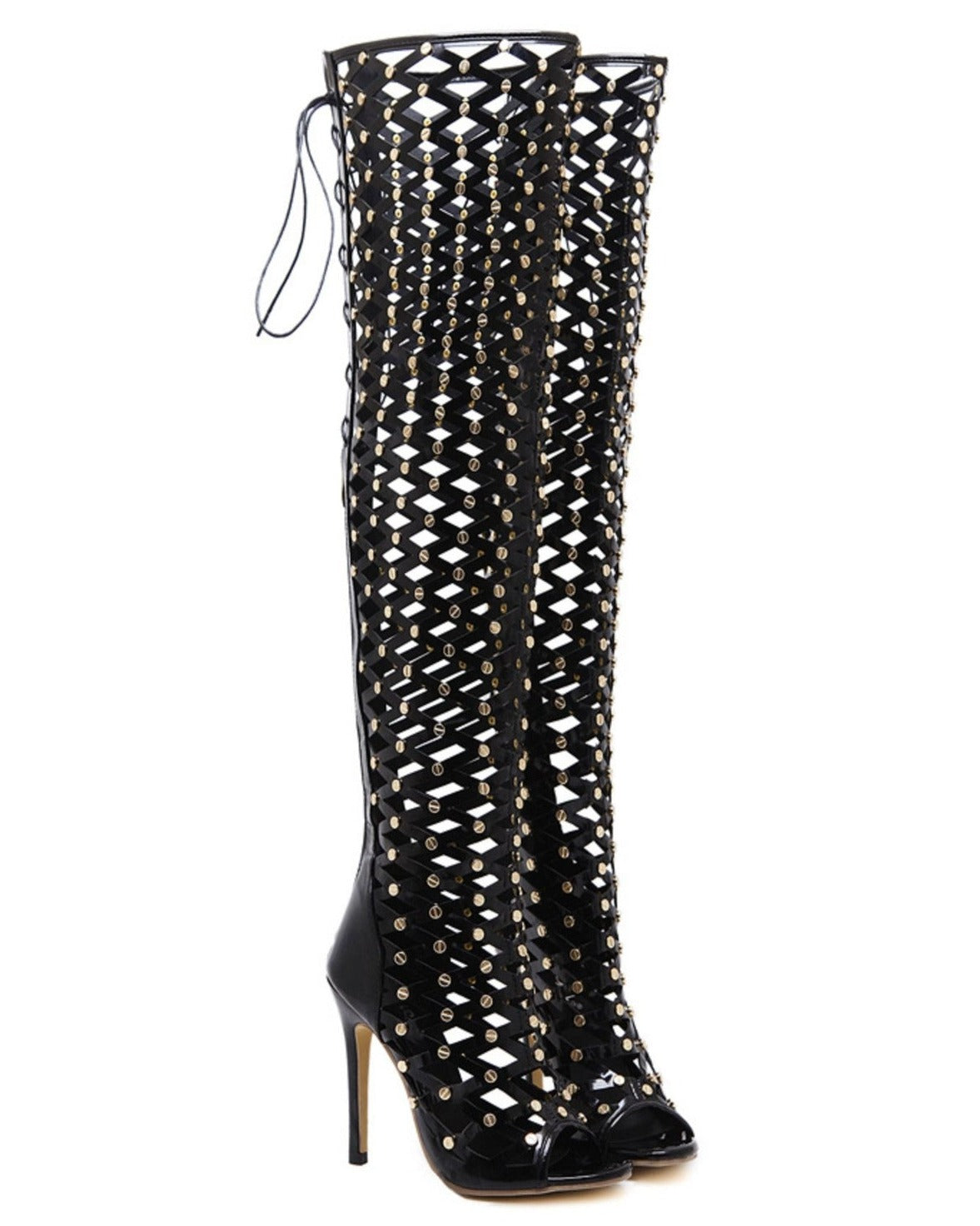 Domina Thigh High Caged Heel shoes LAVAH   